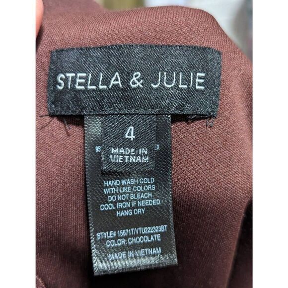 Stella & Julie Women's Brown Gold Button Shoulder Sleeveless Sheath Dress 4 NWT - Picture 2 of 6